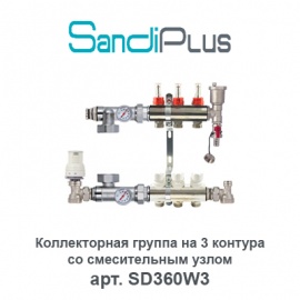 Коллекторная группа на 3 контура с расходомерами и смесительным узлом Sandi Plus арт. SD360W3
